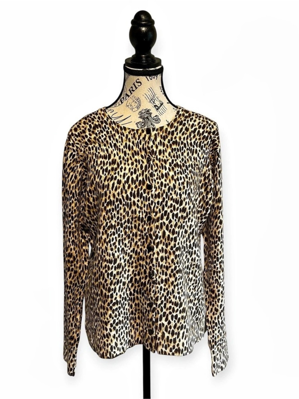 Charter Club Animal Print Leopard Long Sleeve Cotton Cardigan Top Size Large